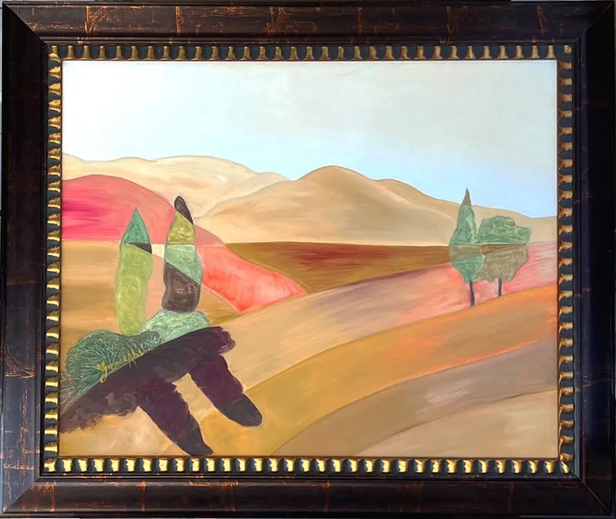 Grace Absi Mountain View 2 2002 Oil Painting on Canvas Framed: Title: Mountain view 2 Artist:?Grace Absi Country: USA Medium: Oil Painting on Canvas Marks: Created & Signed in 2002 Canvas Size: 26 x 33 inch Comdition: Very Goo