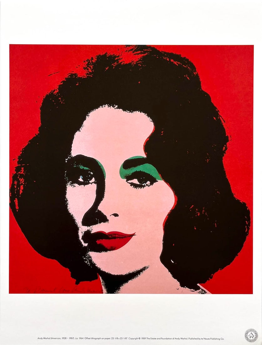 Andy Warhol Pop Art Elizabeth Taylor 1989: Artist: Andy Warhol Country: USA Title: Elizabeth Taylor Printed: 1989 offset on high-quality smooth finish paper Marks: Not signed, not numbered Paper Size: 16 x 12 inch Provenance: Portfolio by Te