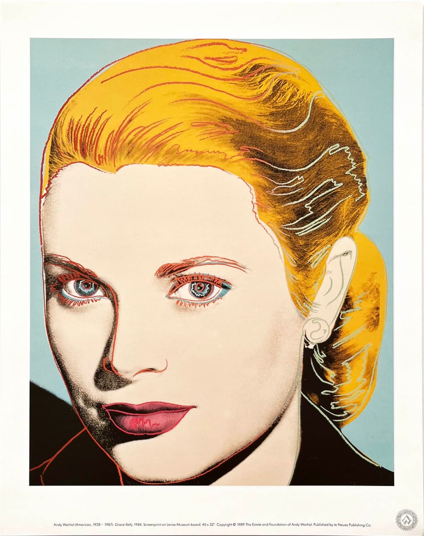 Andy Warhol Pop Art Grace kelly 1989: Artist: Andy Warhol Country: USA Title: Grace Kelly Printed: 1989 offset on high-quality smooth finish paper Marks: Not signed, not numbered Paper Size: 16 x 12 inch Provenance: Portfolio by Te Neues