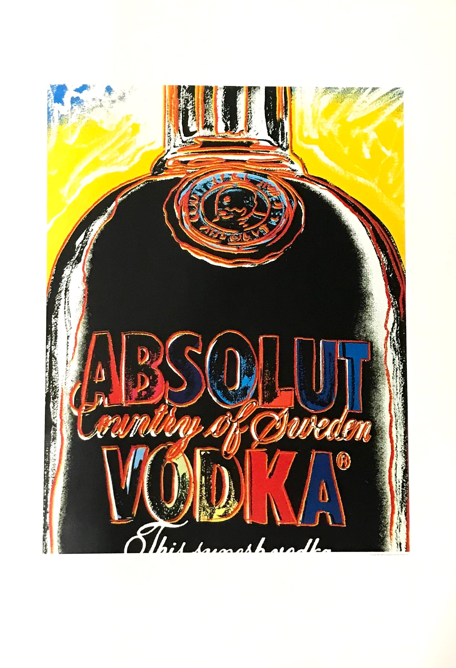 1999 Andy Warhol print Pop Art Absolut Vodka 1: Artist: Andy Warhol Country: USA Title: Untitled - Absolute Vodka 1 Printed: 1999 offset on luster paper Marks: Not signed nor numbered Paper Size: 19.50 x 13.50 Provenance: Catalog Andy Wathol