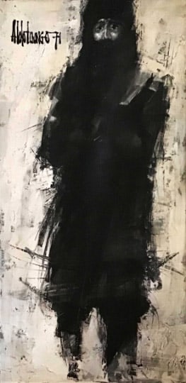 Aldo Luongo Man in Black 1971 Original Oil Painting on Canvas, Framed - 2