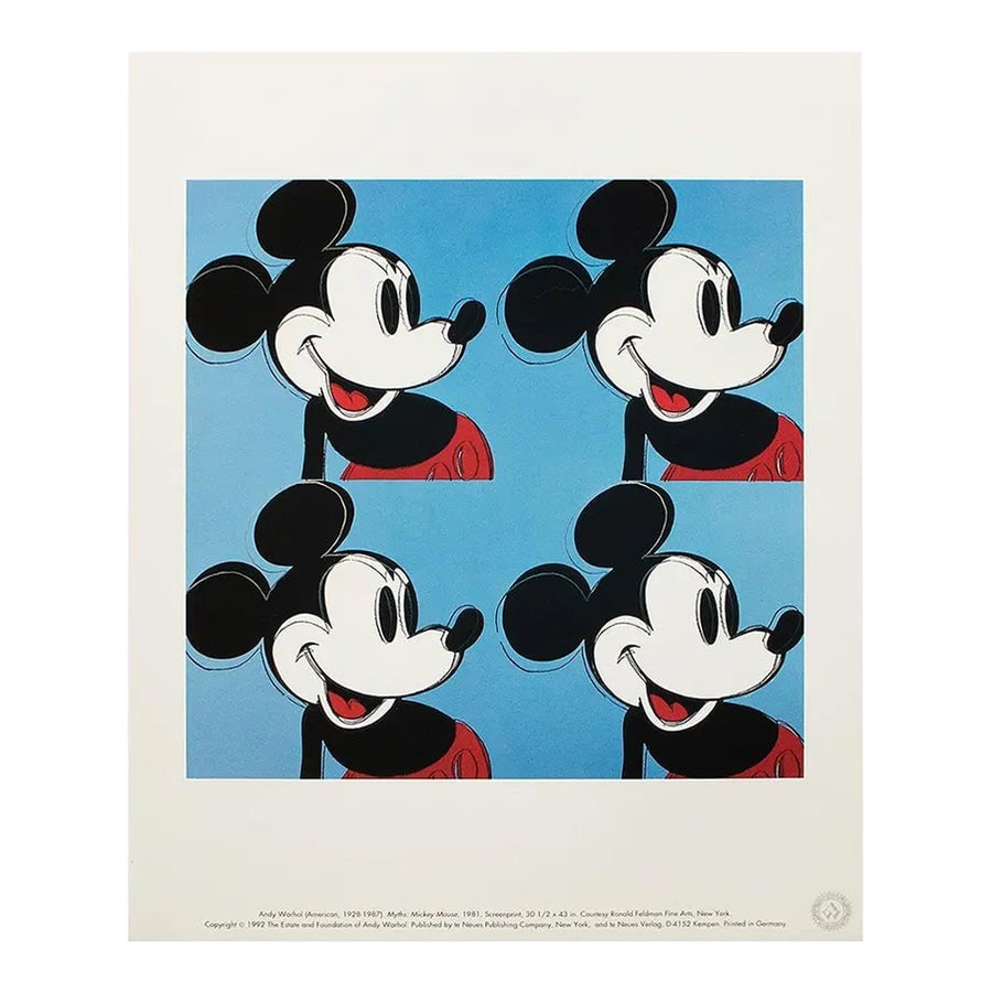 Andy Warhol Pop Art Myths Mickey Mouse-4 1992: Artist: Andy Warhol Country: USA Title: Myths Mickey Mouse -4 Printed: Offset in 1992, in Germany Marks: Not signed, not numbered Paper Size: 9.50.50 x11.80 inches on high-quality paper Provenance: