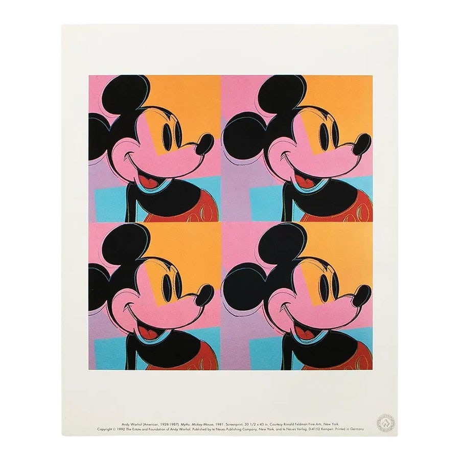 Andy Warhol Pop Art Myths Mickey Mouse-5 1992: Artist: Andy Warhol Country: USA Title: Myths Mickey Mouse - 5 Printed: Offset in 1992, in Germany Marks: Not signed, not numbered Paper Size: 9.50.50 x11.80 inches on high-quality paper Provenance: