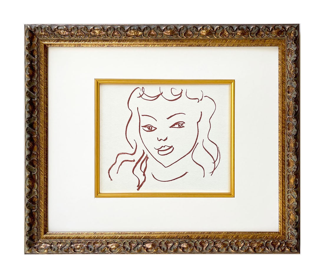 Henri Matisse Florilege Des Amours 134 framed: Artist: Henri Matisse (after) Country: France Title: Florilege des amours - Plate 134 Medium: Sanguine lithograph Paper: Bouffant paper, size 11 x 8.75 inches Published: Circa 1970s in France Provenan
