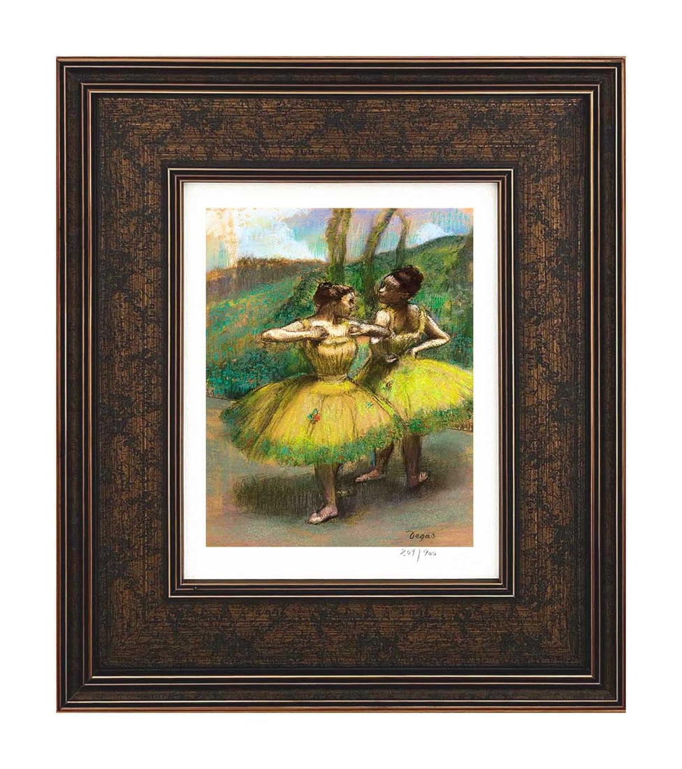 Edgar Degas Danseuses jupes juane framed: Artist: Edgar Degas Country: France Title: Danseuses jupes juane Medium: Giclees Marks: Limited Edition numbered, not signed Paper: Arches paper 10 x 8 inches Printed: 2002 in the USA by the Fine Art 
