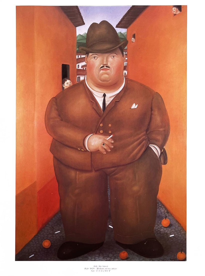 Fernando Botero 45 The street 1983: Title: The street Artist: Fernando Botero Country: Colombia Medium: Offset, Quadrichromie 45 Marks: Not signed, not numbered Paper size: 16 x 12 inches Printed: 1983 in Italy Provenance: Fernando