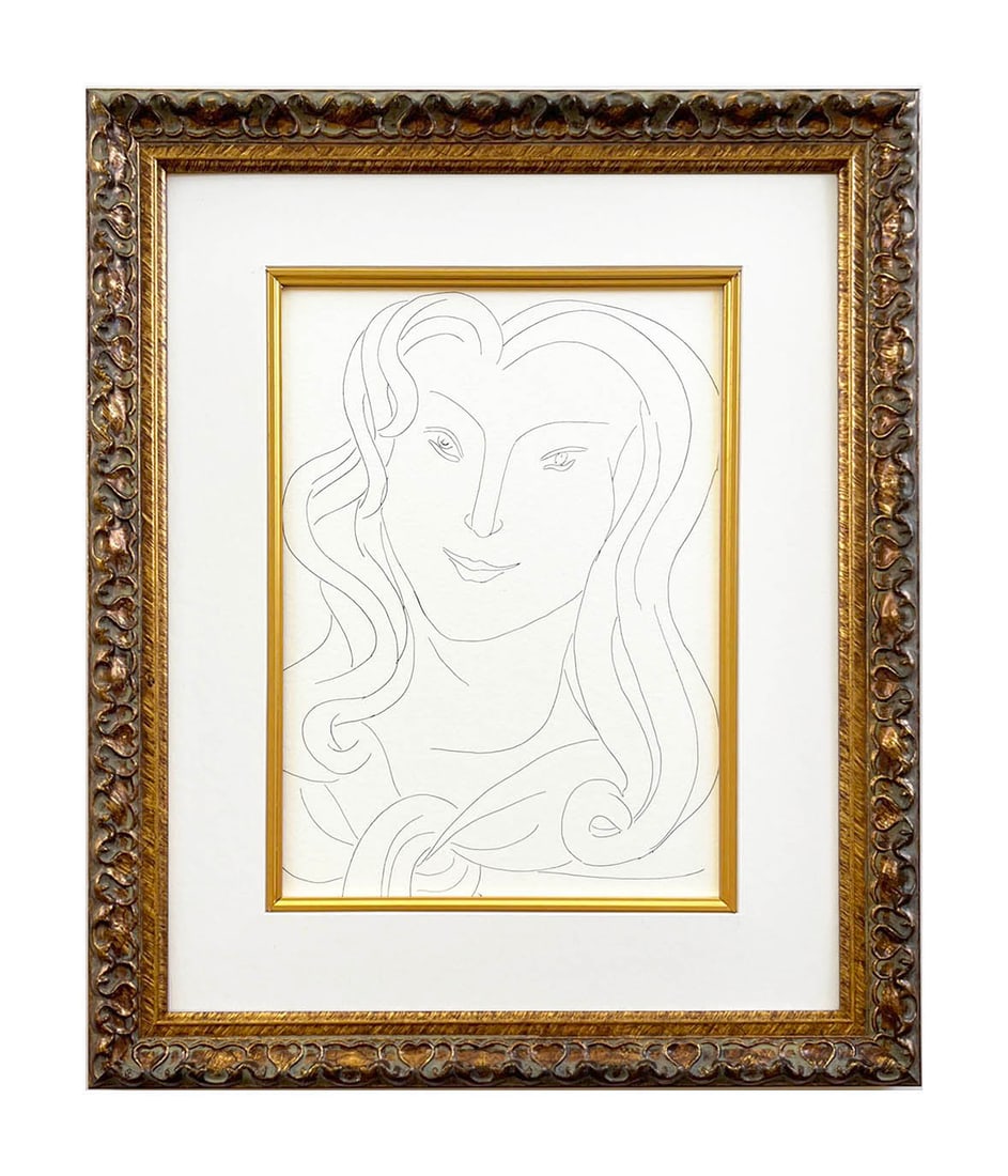 Henri Matisse 103 Feuillets d'Album framed: Artist: Henri Matisse (after) Country: France Title: Feuillets d'Album Medium: Facsimile 103 Marks: Not signed, not numbered Paper Size: 11 x 8.50 inches Printed: Circa 1970s in Italy Provenance: