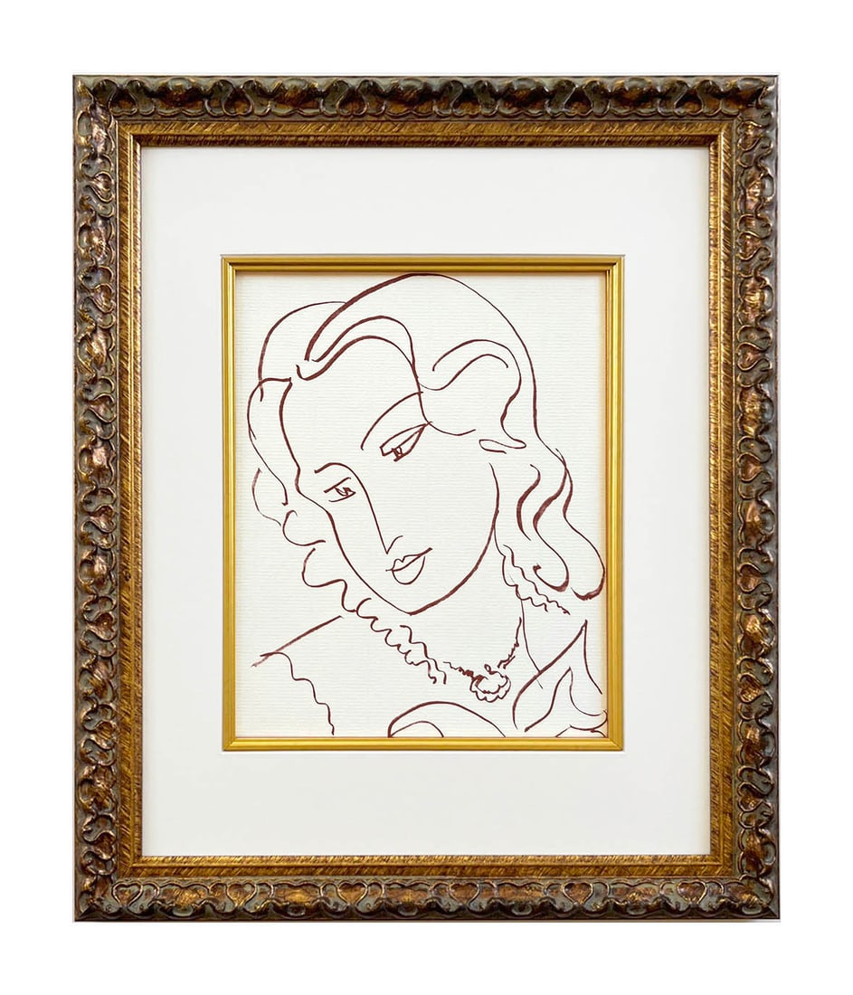 Henri Matisse Florilege Des Amours 31 framed: Artist: Henri Matisse (after) Country: France Title: Florilege des amours - Plate 31 Medium: Sanguine lithograph Paper: Bouffant paper, size 11 x 8.75 inches Published: Circa 1970s in France Provenanc