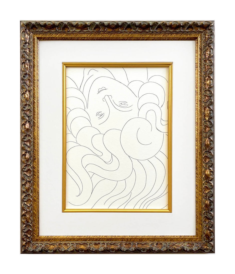 Henri Matisse 129 La Chevelure framed: Artist: Henri Matisse (after) Country: France Title:?La Chevelure Medium: Facsimile 129 Marks: Not signed, not numbered Paper Size: 11 x 8.50 inches Printed: Circa 1970s in Italy Provenance: Rare