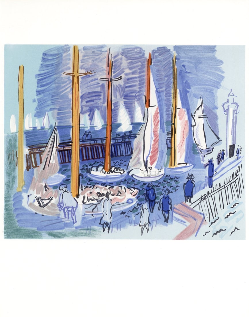 1965 Raoul Dufy Lithograph 10 Regates: Title: Regates Artist: Raoul Dufy Country: France Medium: Lithograph 10 Marks: Not Signed, not numbered Paper size: 12 X 9.5 inch Printed: 1965 by Mourlot Freres, France Provenance: suite Lettre a