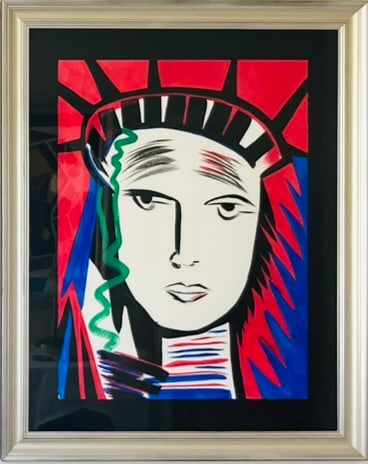 Grace Absi Lady Liberty 2019 Acrylic Painting on Arches paper Framed: Title: Lady Liberty Artist: Grace Absi Country: USA Medium: Acrylic Painting on Arches paper Marks: Created & Signed in 2019 Size: 30 x 22 inch Condition: Fine Certificate of Authenticity is