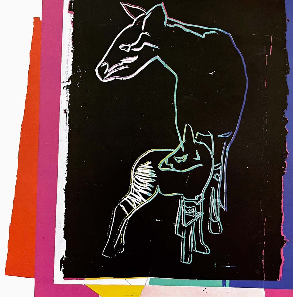 Andy Warhol Okapi 1986 Vanishing Animals: Title: Okapi Artist: Andy Warhol Country: USA Medium: Offset print Marks: Not signed or numbered nor framed Paper Size: 10.50 x 10.25 inch Printed: 1986 Offset by Sturtz Wutzburg, Germany Provenance: 
