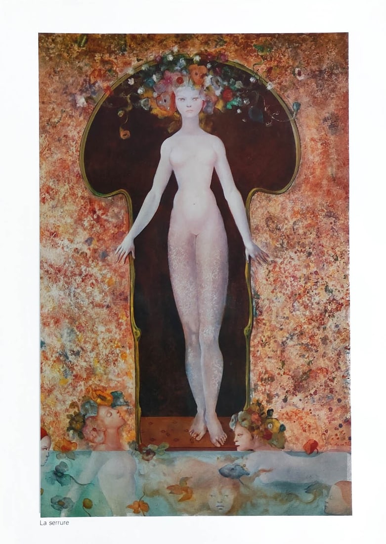 Leonor Fini Photogravure la cerrure 1980: Artist: Leonor Fini Country: Argentina Title: La Cerrure Medium: Photogravure Marks: Not signed, not numbered Paper: Rives vellum 15.75 x 11.25 inches Printed: 1980 in Switzerland Provenance:
