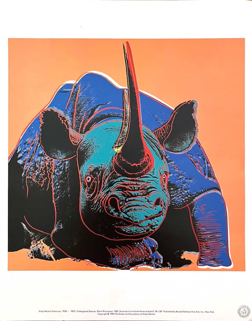 Andy Warhol Pop Art Black Rhinoceros 1983: Artist: Andy Warhol Country: USA Title: Black Rhinoceros Printed: Offset in 1983, in Germany Marks: Not signed, not numbered Paper Size: 15.50 x 12.25 inches on high-quality paper Provenance: