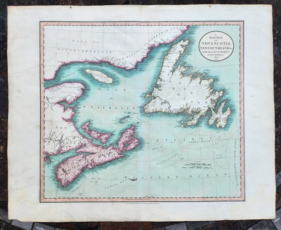 1807 MAP of CANADA -NOVA SCOTIA NEWFOUNDLAND by JOHN CARY London ANTIQUE - 2