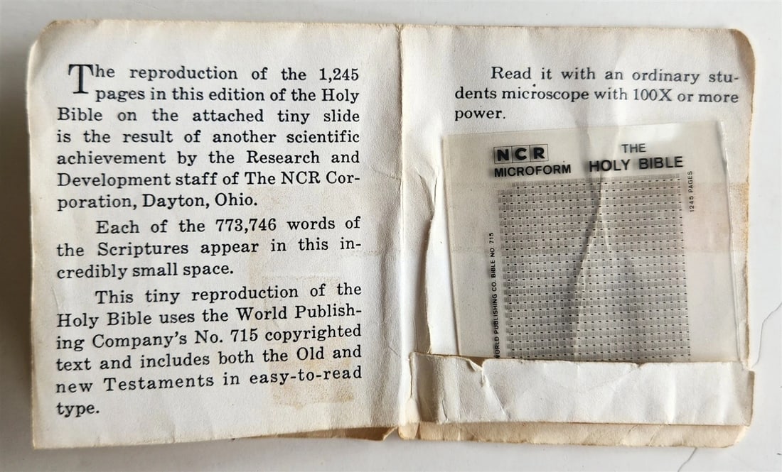 1966 BIBLE WORLD'S SMALLEST English KJV NCR MICROFORM Space LUNAR Bible VINTAGE - 3