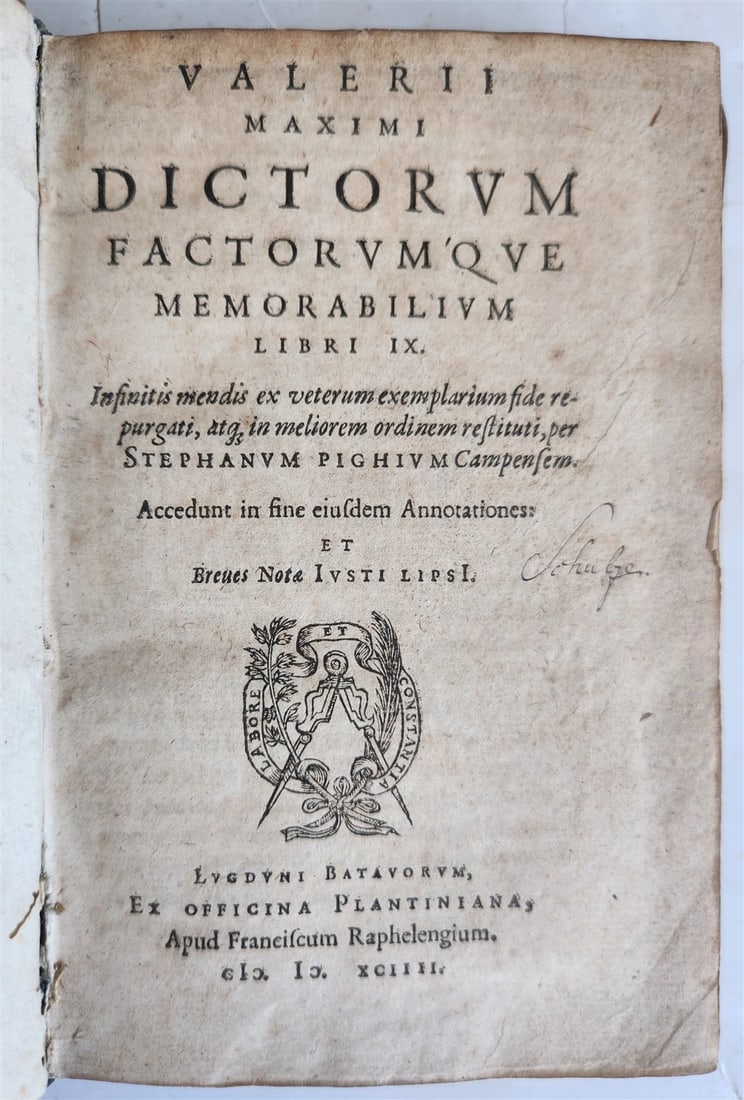 1594 PLANTIN PUBLISHING VALERIUS MAXIMUS VELLUM antique 16th Century - 2