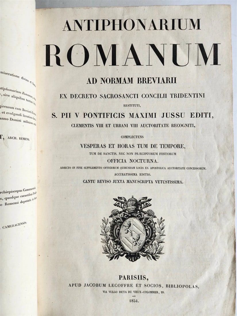 1854 ANTIPHONARIUM ROMANUM antique MASSIVE FOLIO 12.5 by 18.5" - 2
