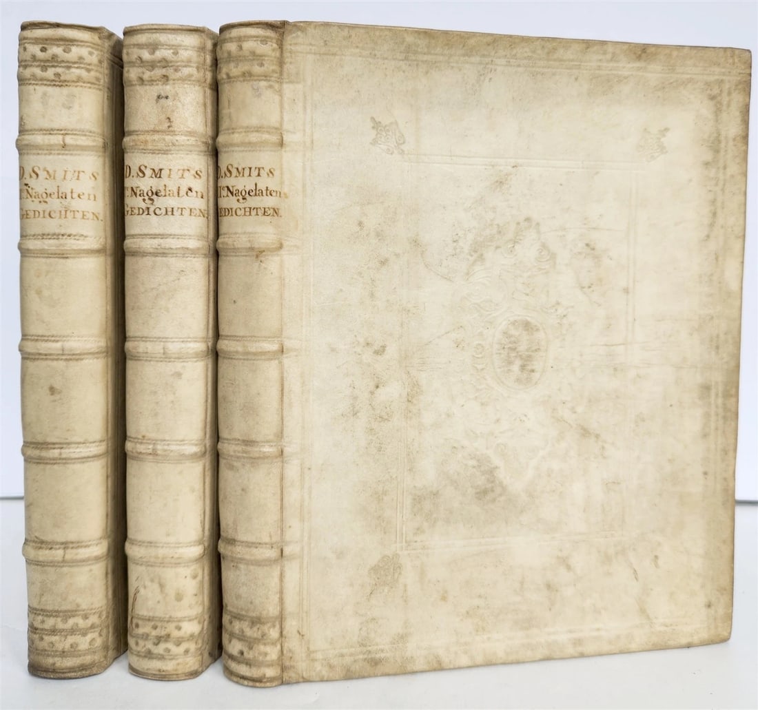 1753 DUTCH POETRY 3 VELLUM BOUND VOLUMES antique Nagelaten Gedichten - 2
