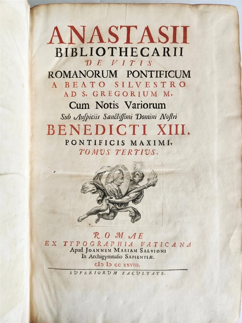 1728 LIVES of ROMAN POPES by Anastasius Bibliothecarius VELLUM FOLIO antique - 3