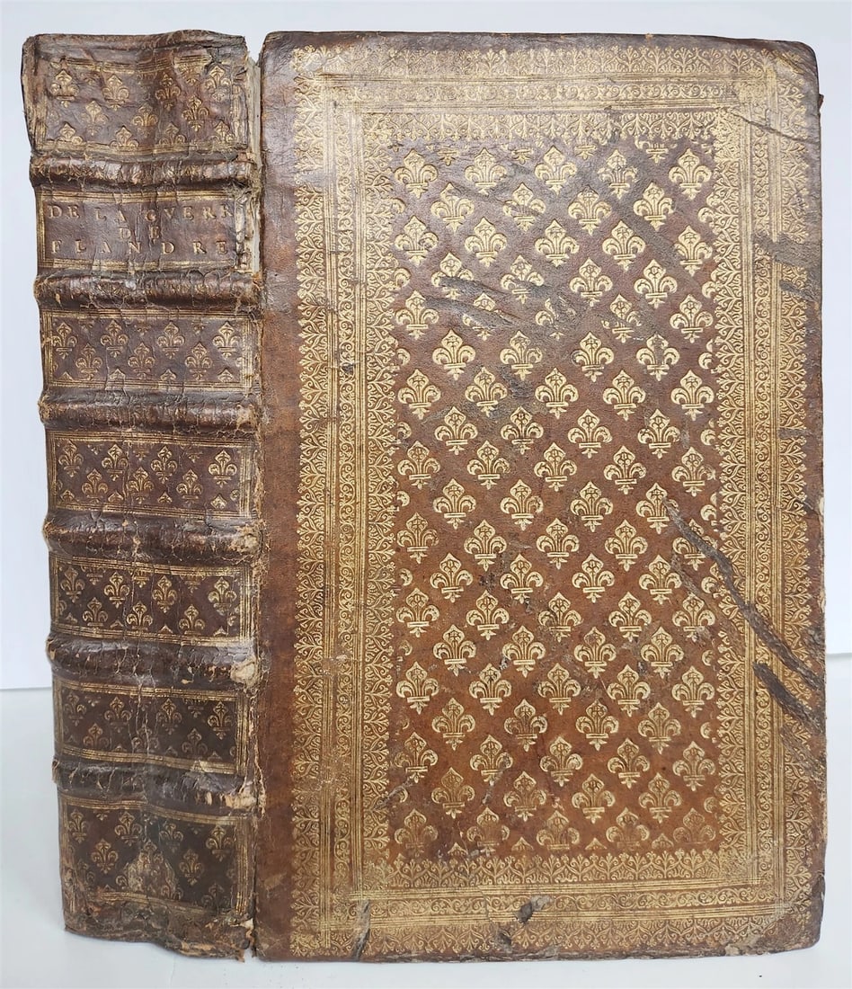 1659 Histoire de la Guerre de Flandre antique FOLIO FRENCH ROYAL PATTERN BINDING - 2
