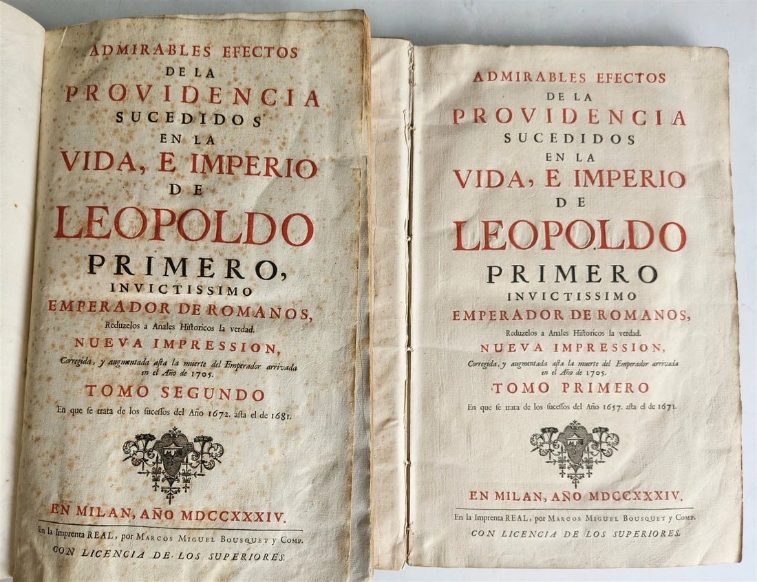 1734 ILLUSTRATED HISTORY of LEOPOLD I antique 2 FOLIO VOLUMES in SPANISH - 3