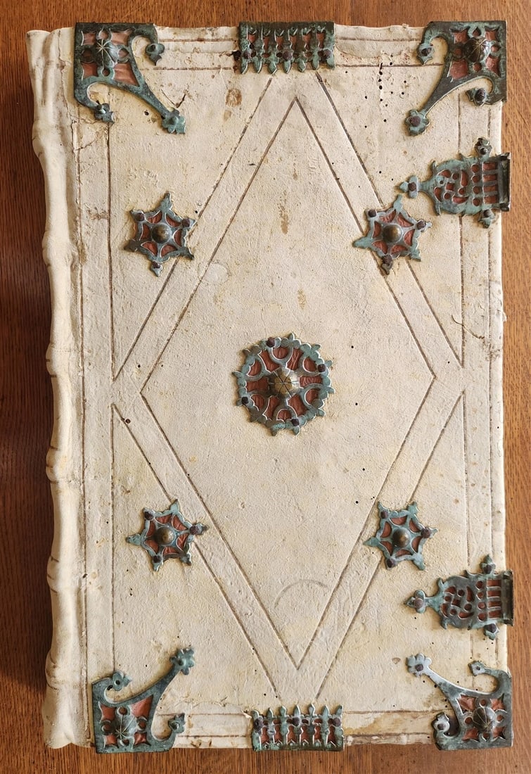 15th CENTURY UNIQUE MASSIVE BINDING FOR ANTIPHONAL CHURCH MANUSCRIPT antique - 5