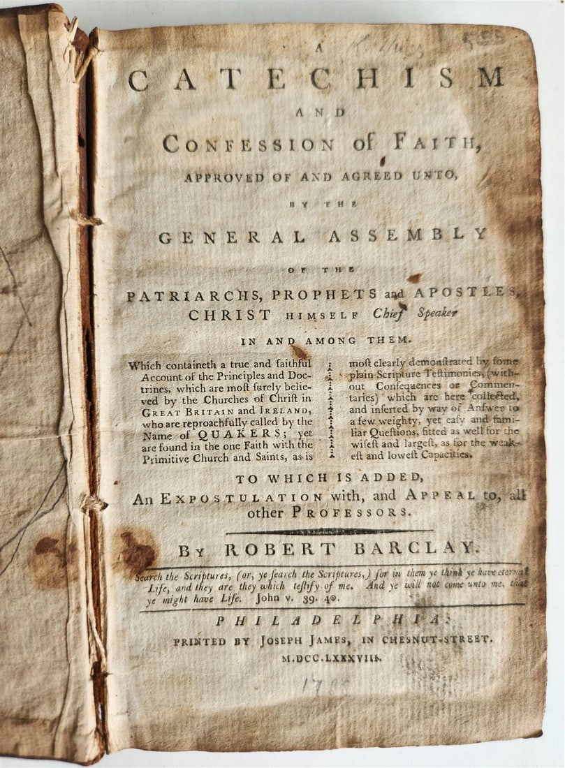 1788 catechism & confession of faith by R.Barclay antique AMERICANA Philadelphia - 2