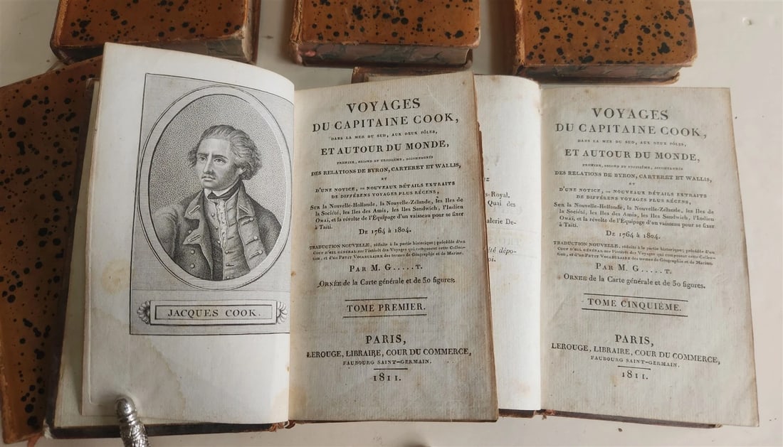 1811 CAPTAIN COOK THREE VOYAGES ILLUSTRATED 6 VOLUMES antique in FRENCH - 3