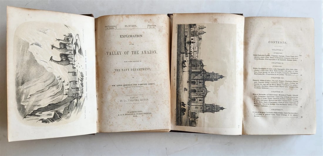 1854 Exploration of Amazon Valley by Lieut Herndon ANTIQUE 2 volumes ILLUSTRATED - 2