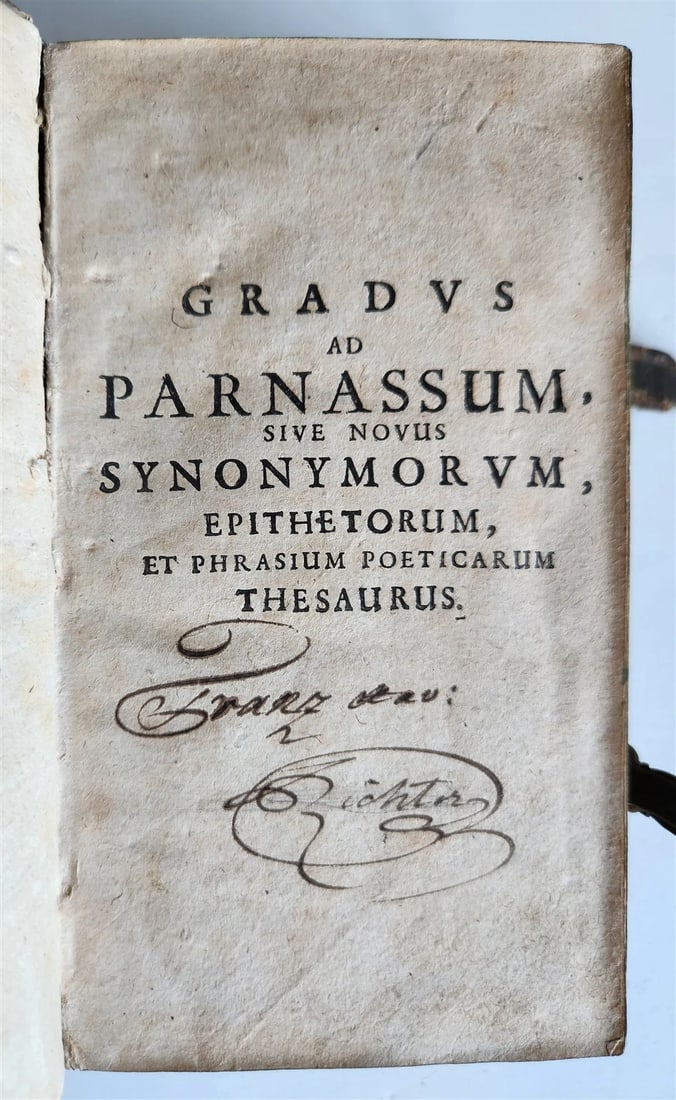 1691 Gradus ad Parnassum antique decorative PIGSKIN BINDING poetical dictionary - 3