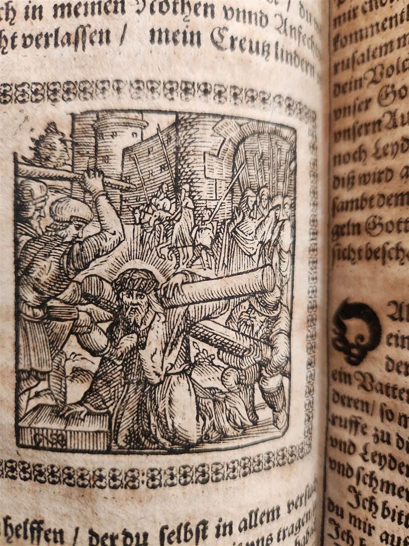 1650 PRAYER BOOK Vogler ILLUSTRATED antique DECORATIVE PIGSKIN BINDING w/ CLASPS - 4