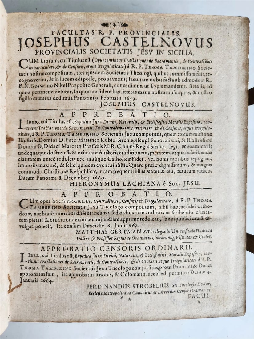 1665 THEOLOGY by Tommaso Tamburini antique PERIOD BINDING PIGSKIN w/ CLASPS - 7