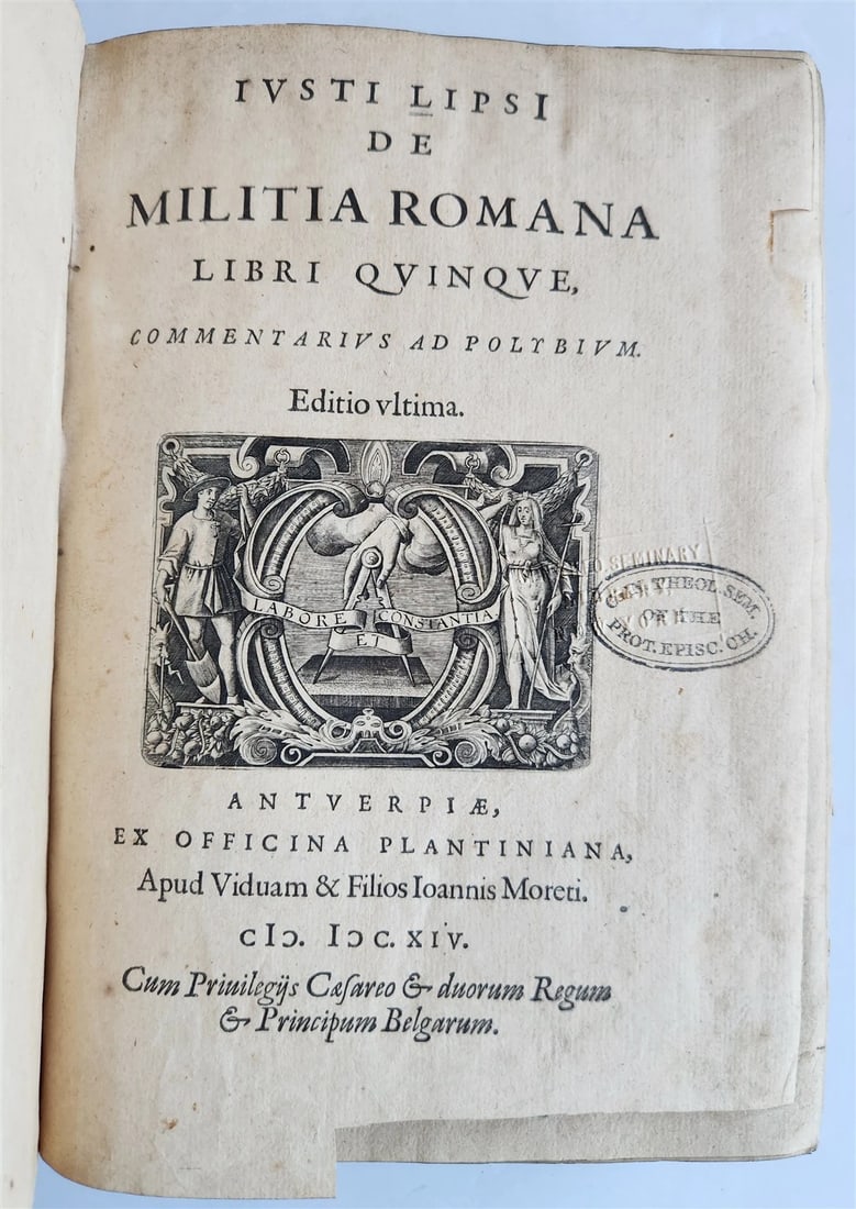 1614 DE MILITIA ROMANA by LIPSIUS antique ILLUSTRATED WARFARE Plantiniana vellum - 2