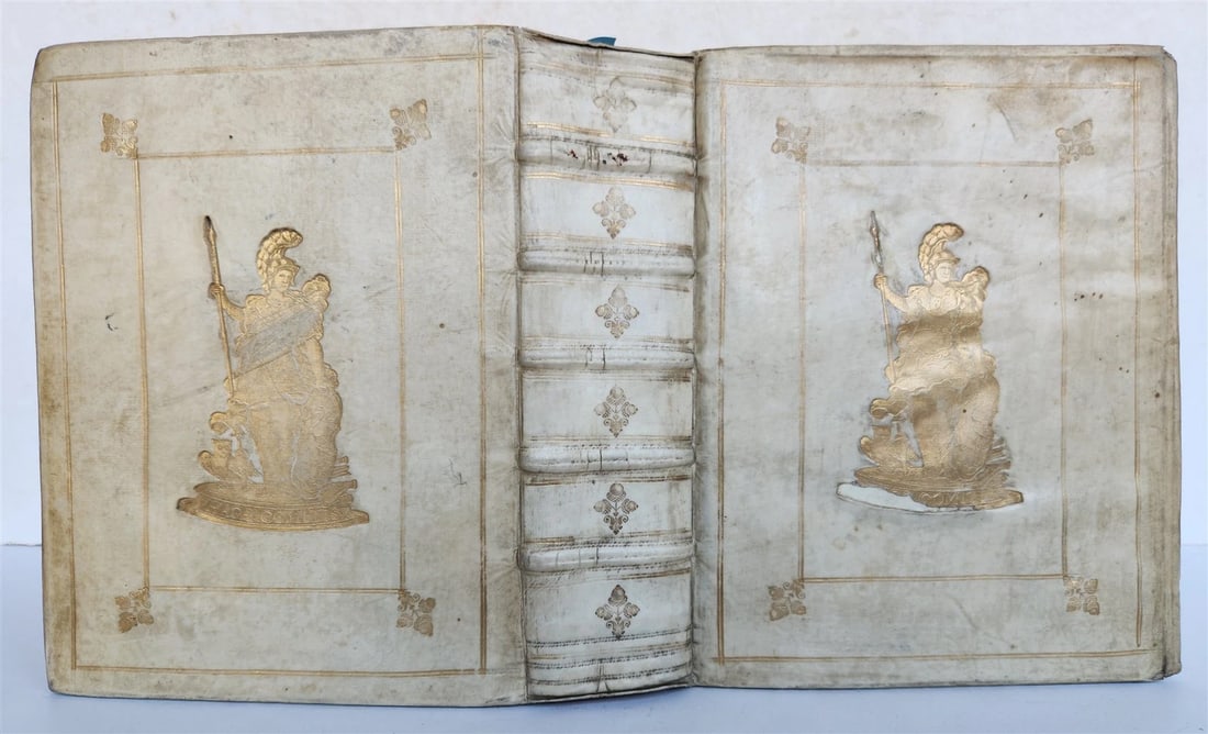 1709 BIBLE in GREEK ILLUSTRATED w/ MAPS antique GILT DECORATED VELLUM BINDING - 2