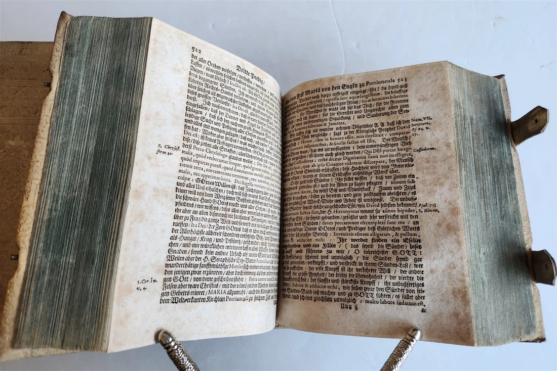 1696 WORLD'S CHRONICLE antique PIGSKIN BOUND FOLIO w/ CLASPS decorative - 7