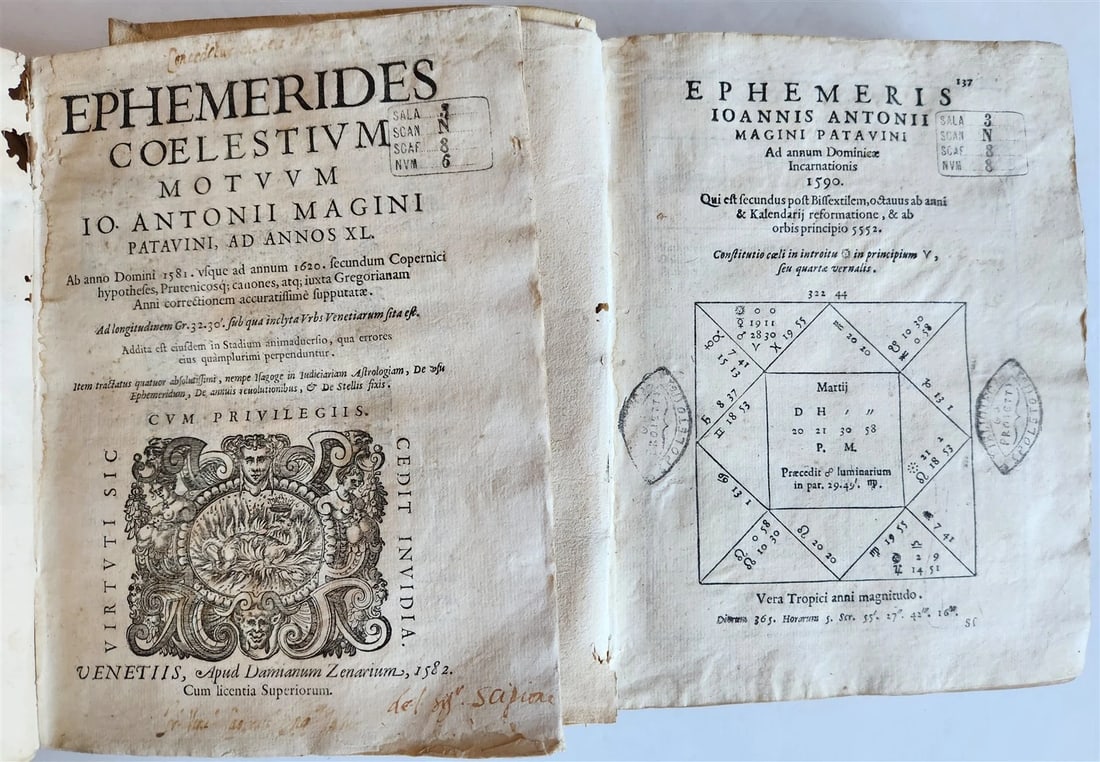 1582 ASTRONOMY & ASTROLOGY Ephemerides Coelestium Motuum ANTIQUE 2 vellum vols - 3