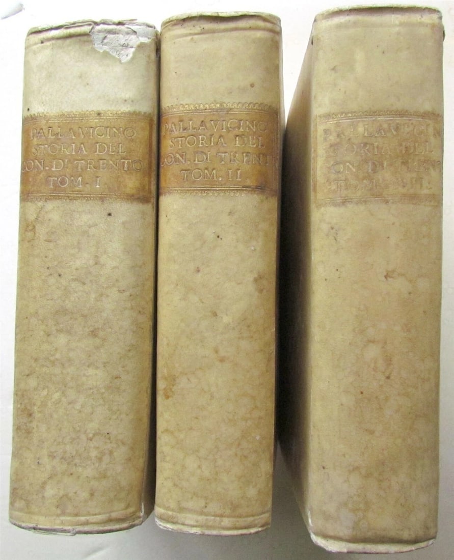 3 VELLUM BOUND 1745 ANTIQUE VOLUMES HISTORY OF TRENT COUNCIL in ITALIAN - 3