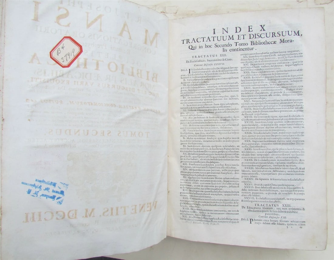 1703 VELLUM BINDING MASSIVE FOLIO Bibliotheca moralis by Josephi Mansi antique - 5