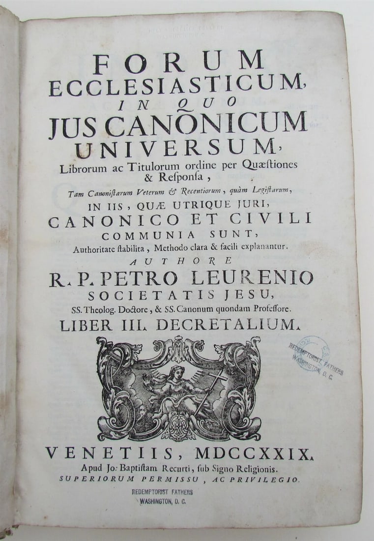 1729 ANTIQUE VELLUM BOUND FOLIO FORUM ECCLESIASTICUM by PETRO LEURENIO v.3 - 4