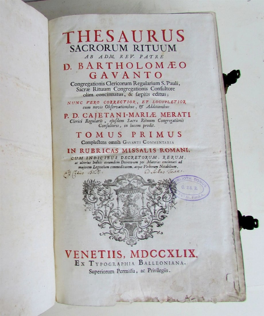 1749 THESAURUS SACRORUM RITUUM by D.BARTHOLOMAEO GAVANTO PIGSKIN FOLIO antique - 7