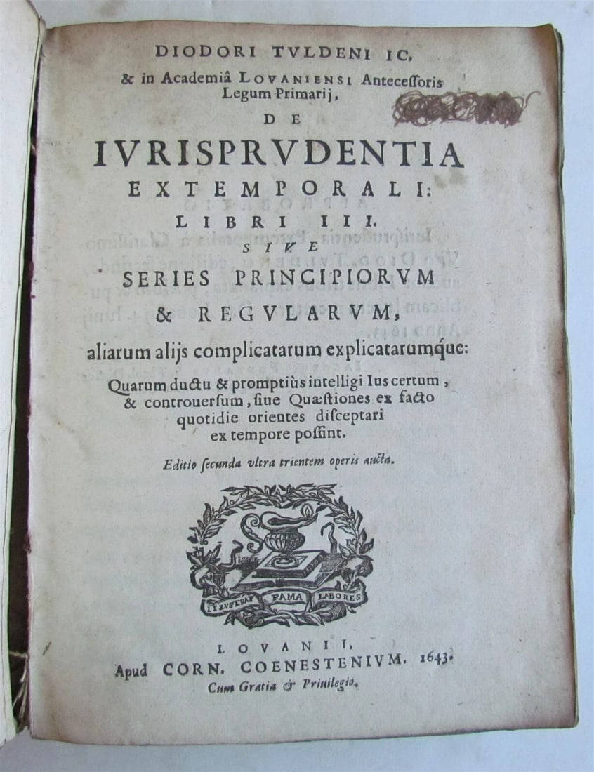 1643 LAW BOOK in LATIN ANTIQUE vellum bound De ivrisprvdentia extemporali - 2