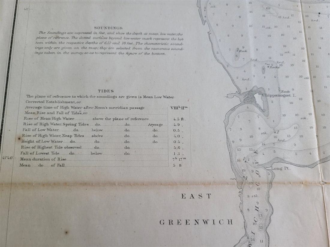 1867 CHART OF GREENWICH BAY RHODE ISLAND antique - 4