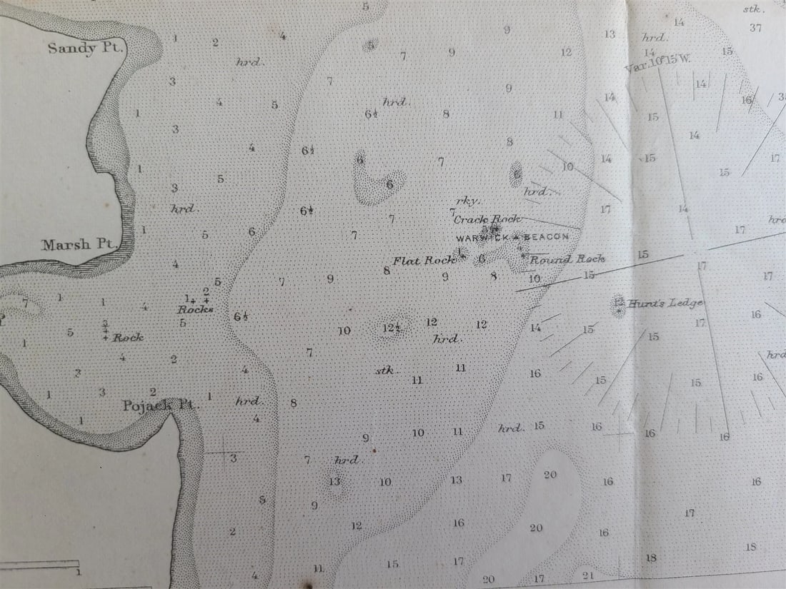1867 CHART OF GREENWICH BAY RHODE ISLAND antique - 5