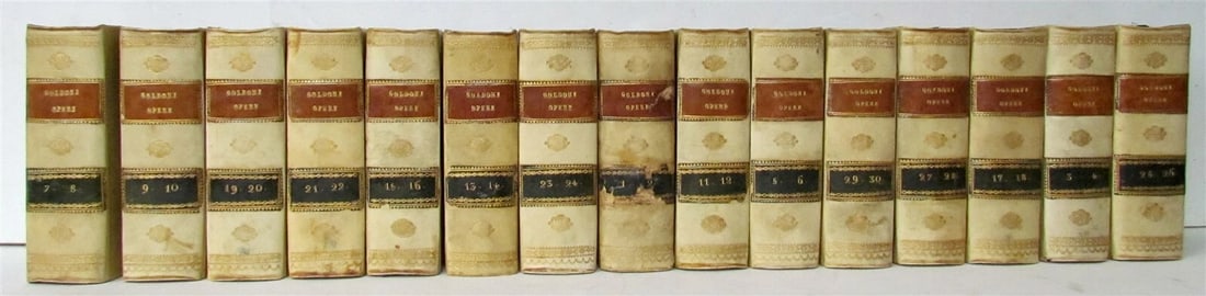 1827-31 15 volumes ITALIAN THEATRE PLAYS antique decorative VELLUM SPINES - 3
