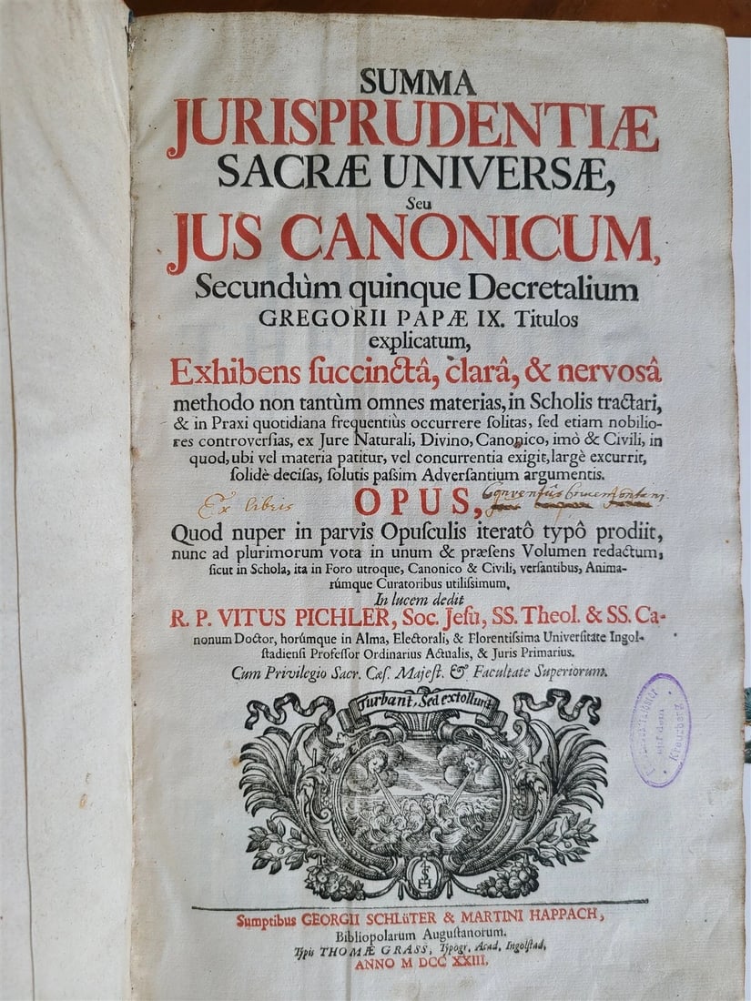 1723 CANON LAW Summa Jurisprudentiae Sacrae Universae antique FOLIO V. Pichler - 4