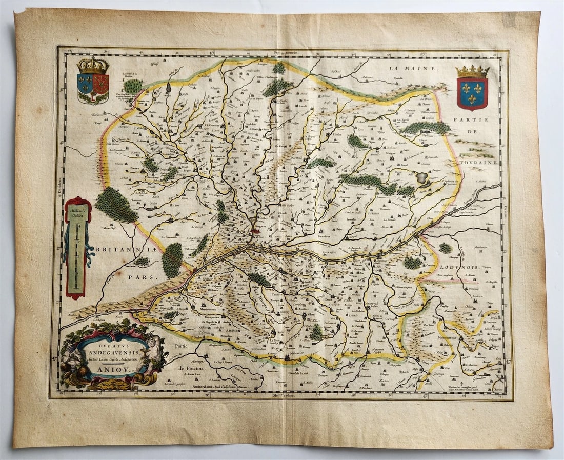 1640 MAP of FRANCE ANJOU by WILLEM BLAEU antique AUTHENTIC hand colored - 2