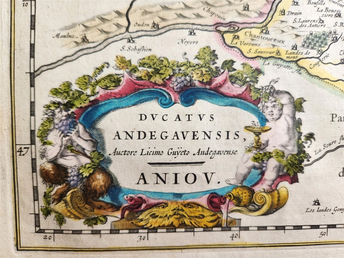 1640 MAP of FRANCE ANJOU by WILLEM BLAEU antique AUTHENTIC hand colored - 3