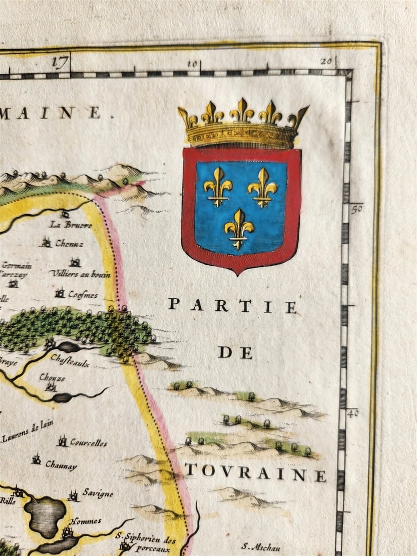1640 MAP of FRANCE ANJOU by WILLEM BLAEU antique AUTHENTIC hand colored - 4