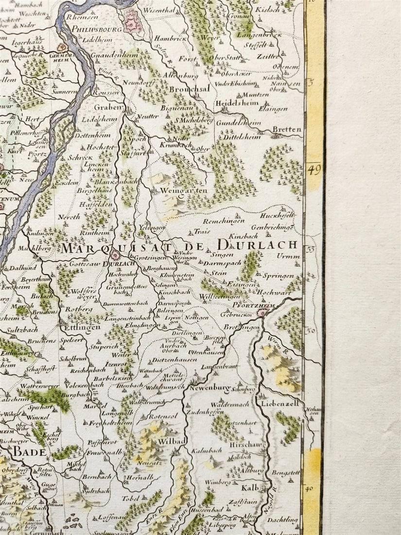 1707 ALSACE FRANCE antique MAP L'Alsace divisÃ©e en ses principales parties - 7